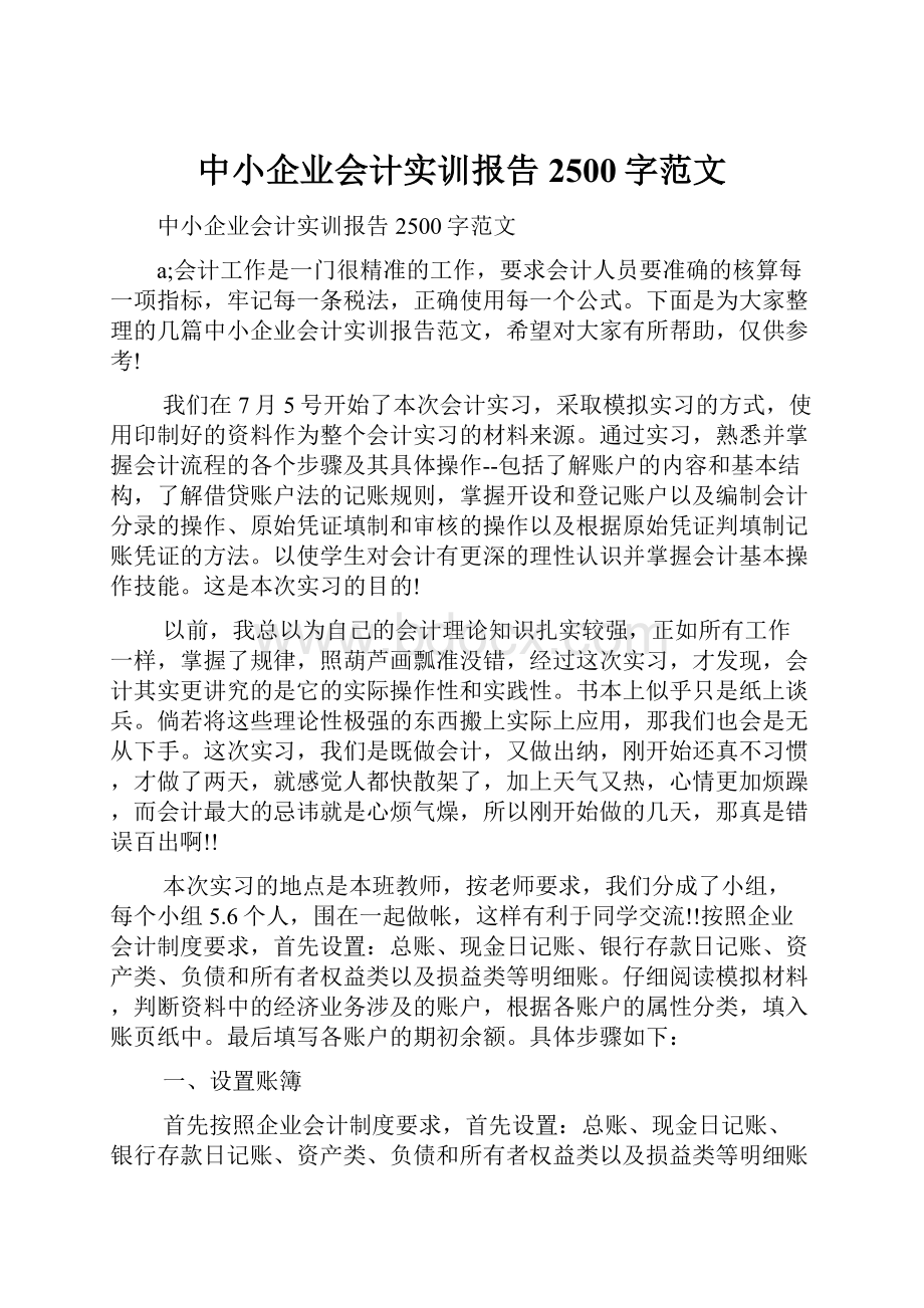 中小企业会计实训报告2500字范文.docx_第1页