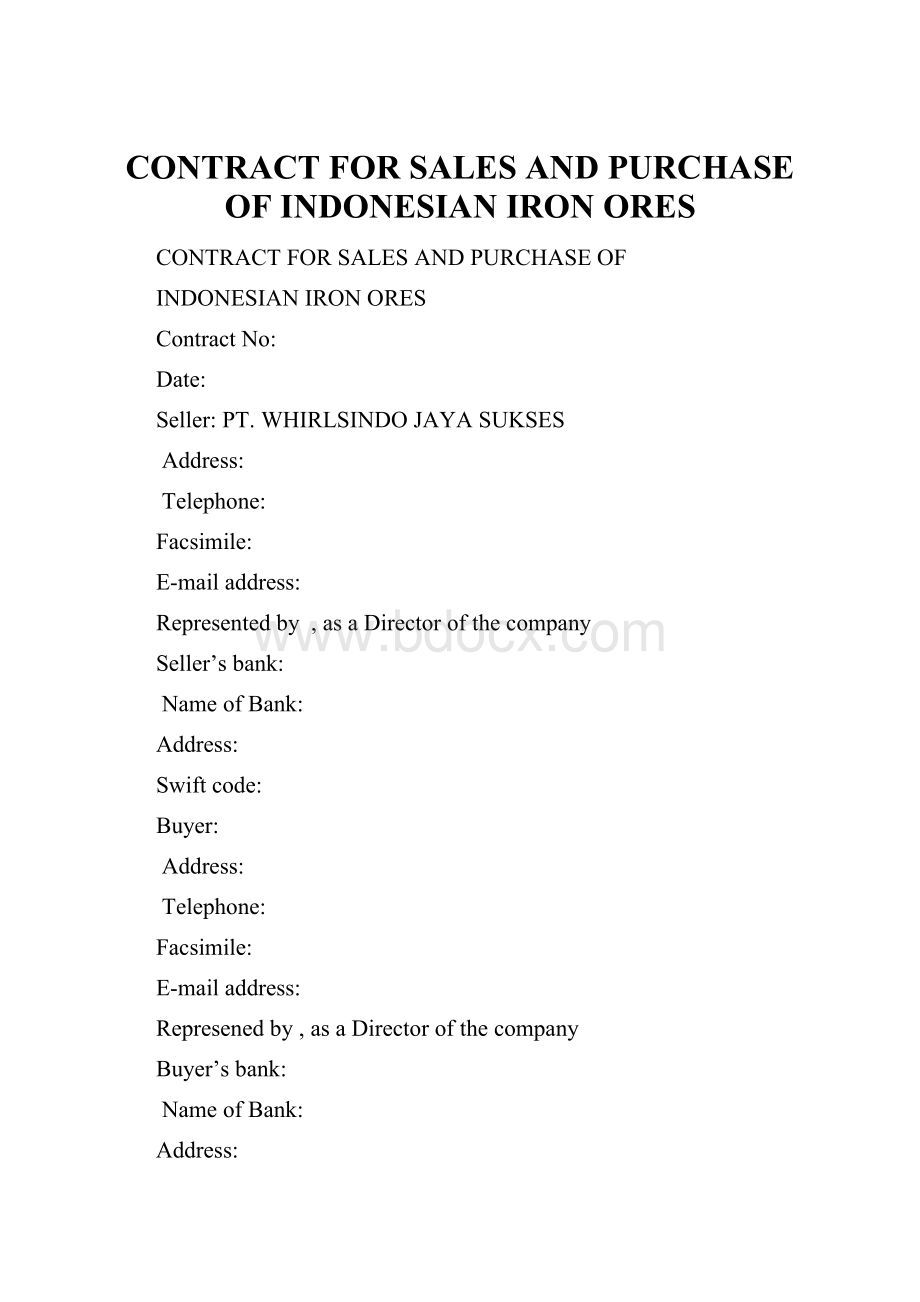 CONTRACT FOR SALES AND PURCHASE OF INDONESIAN IRON ORES.docx