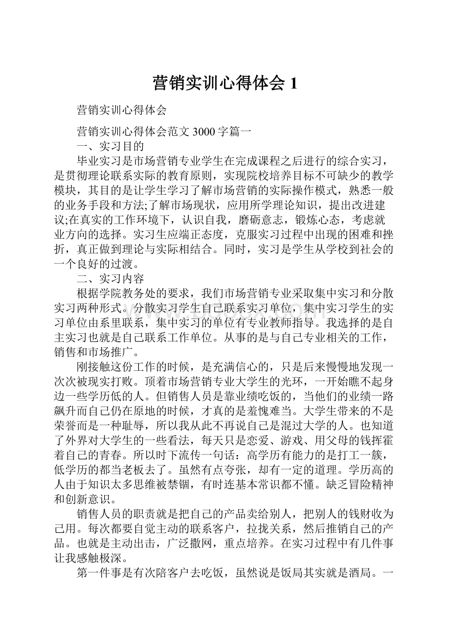 营销实训心得体会1.docx_第1页