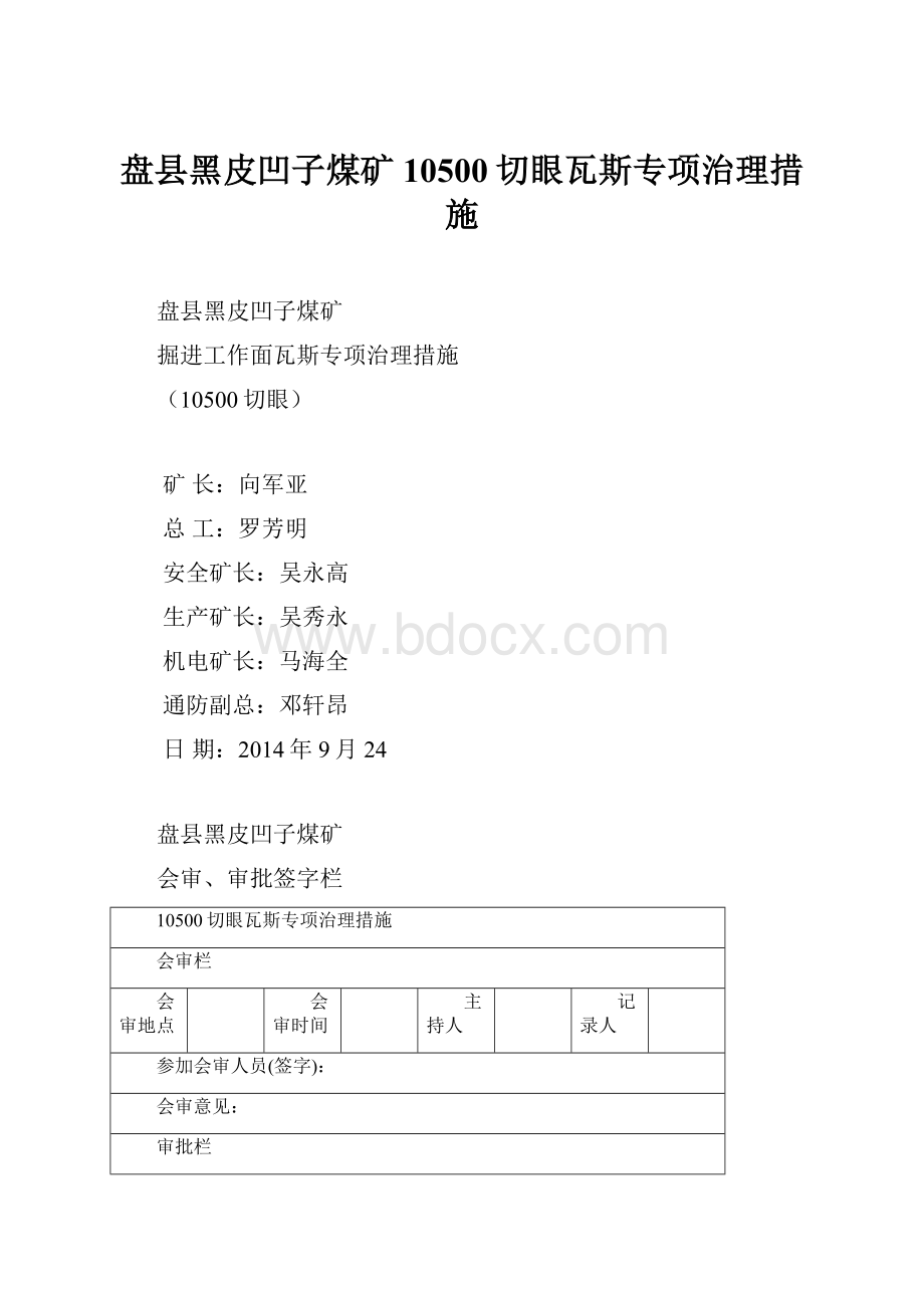 盘县黑皮凹子煤矿10500切眼瓦斯专项治理措施.docx