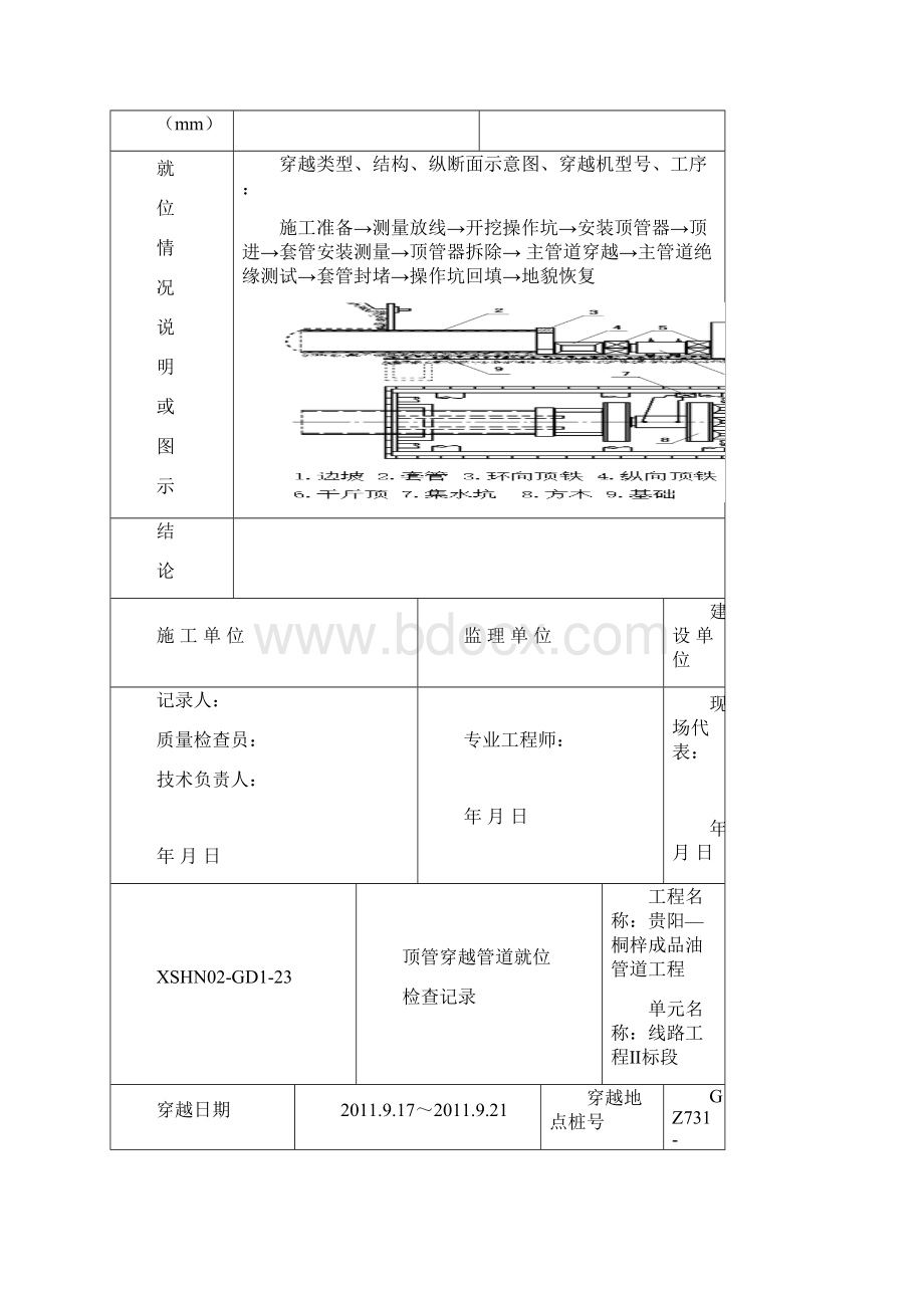 顶管穿越管道就位检查记录.docx_第2页