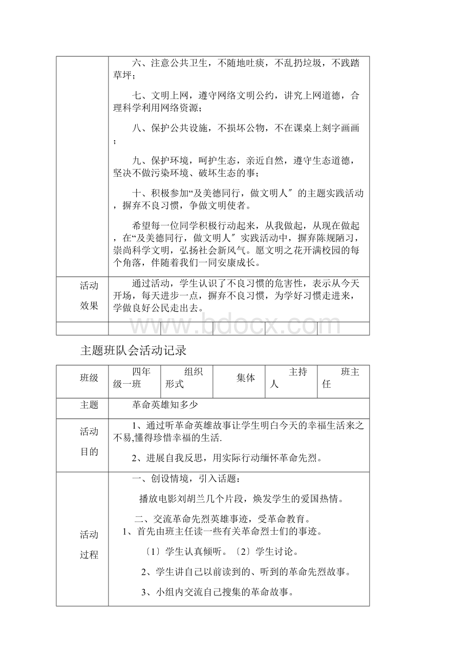 小学四年级主题班队会活动记录全册.docx_第2页