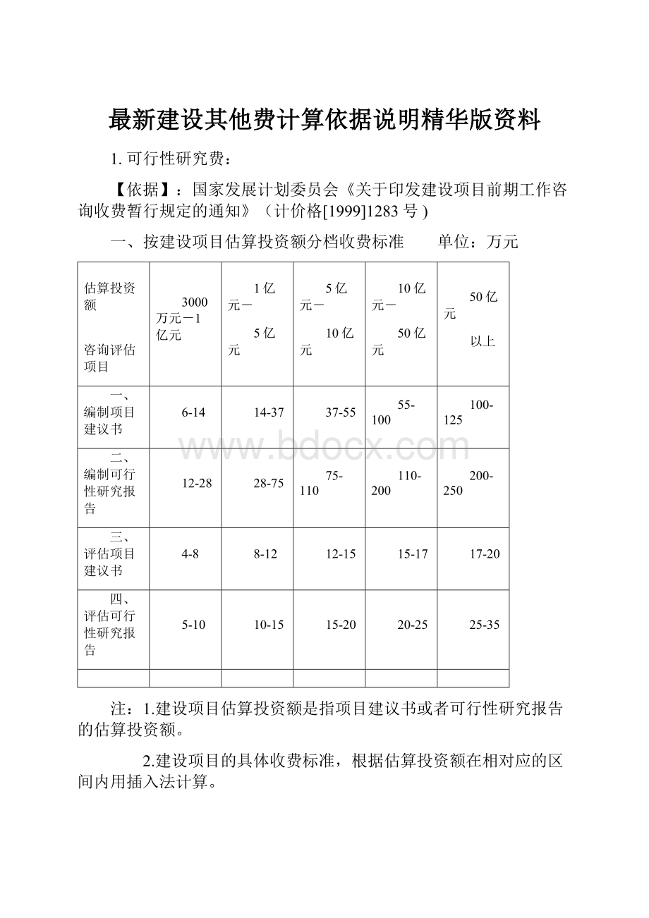 最新建设其他费计算依据说明精华版资料.docx