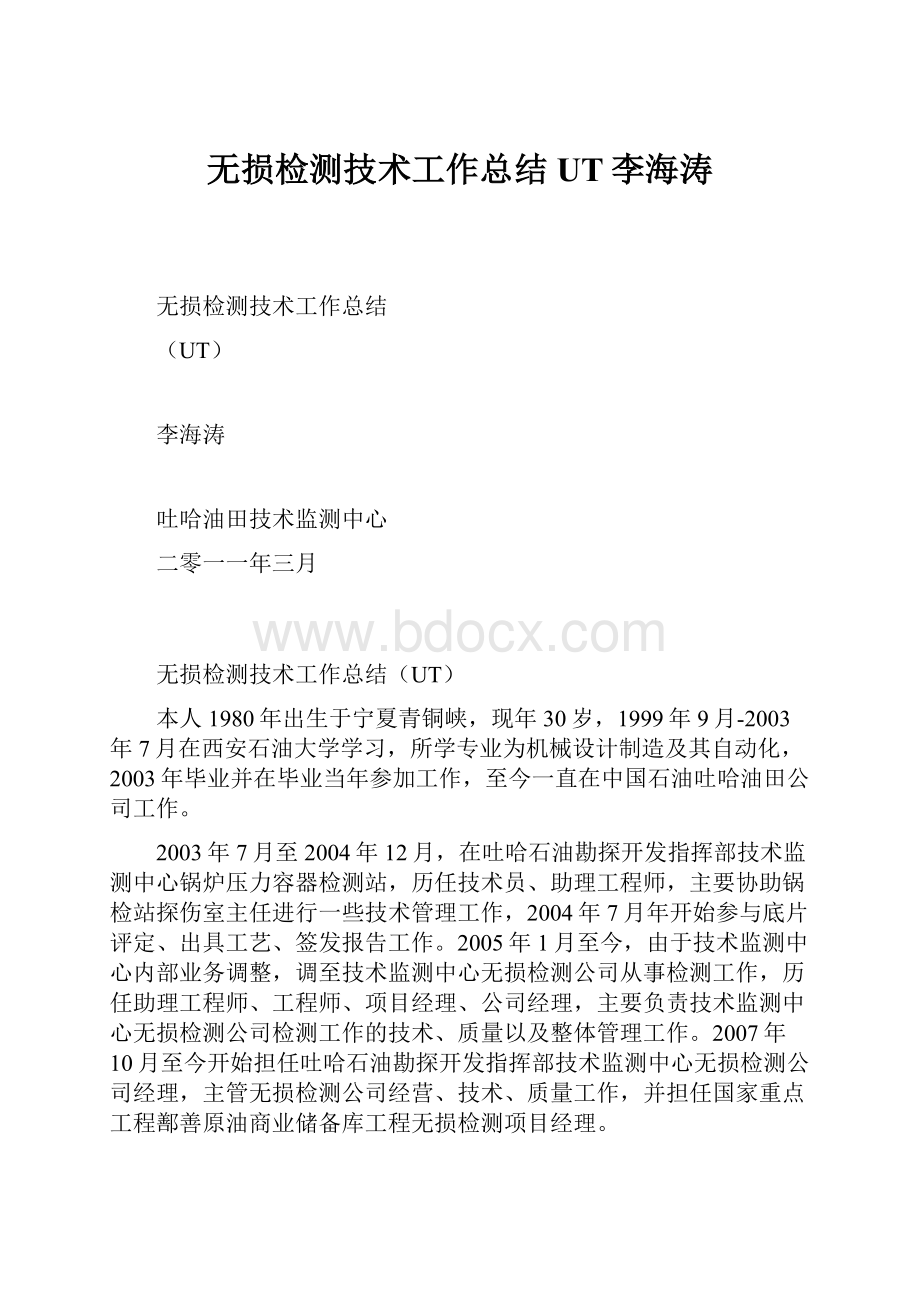 无损检测技术工作总结UT李海涛.docx