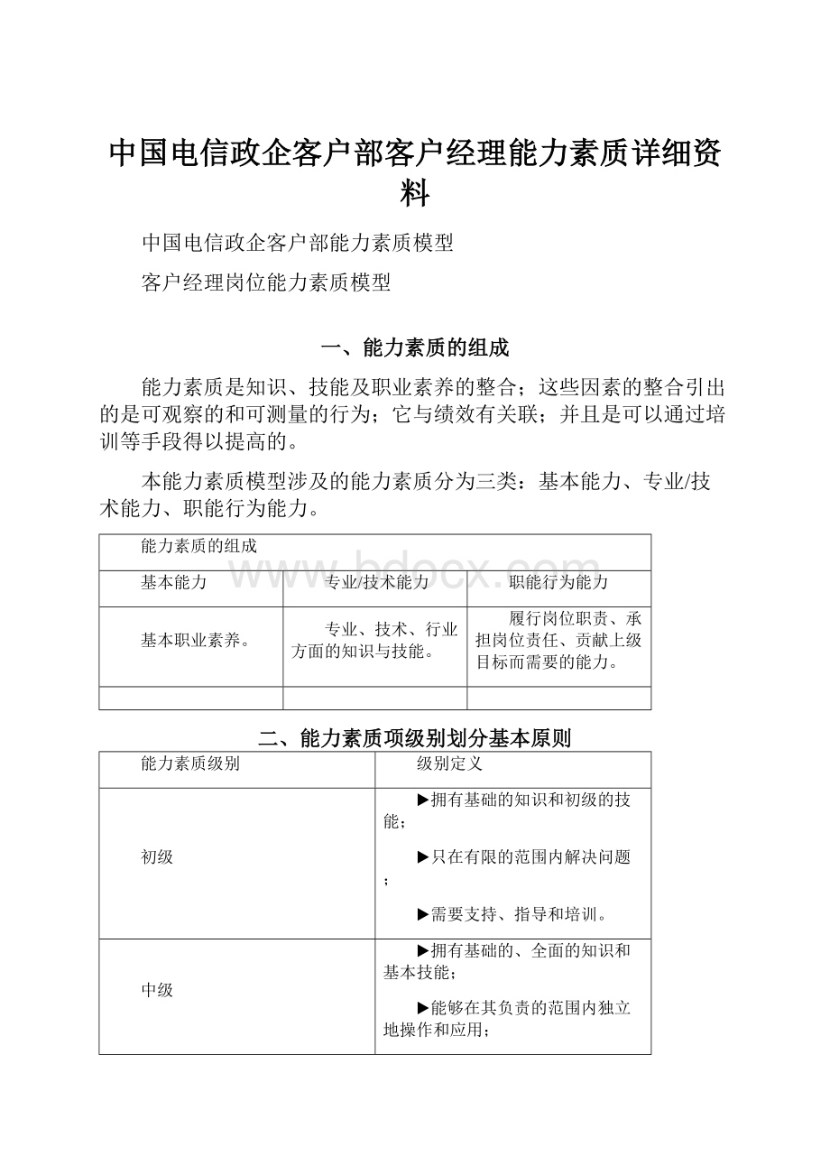 中国电信政企客户部客户经理能力素质详细资料.docx