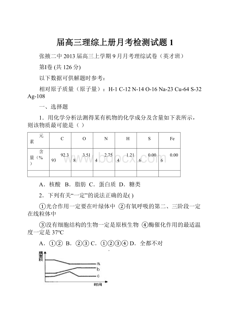 届高三理综上册月考检测试题1.docx