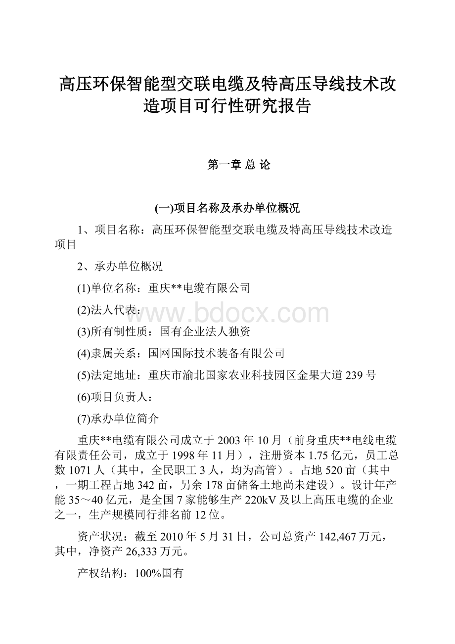 高压环保智能型交联电缆及特高压导线技术改造项目可行性研究报告.docx_第1页