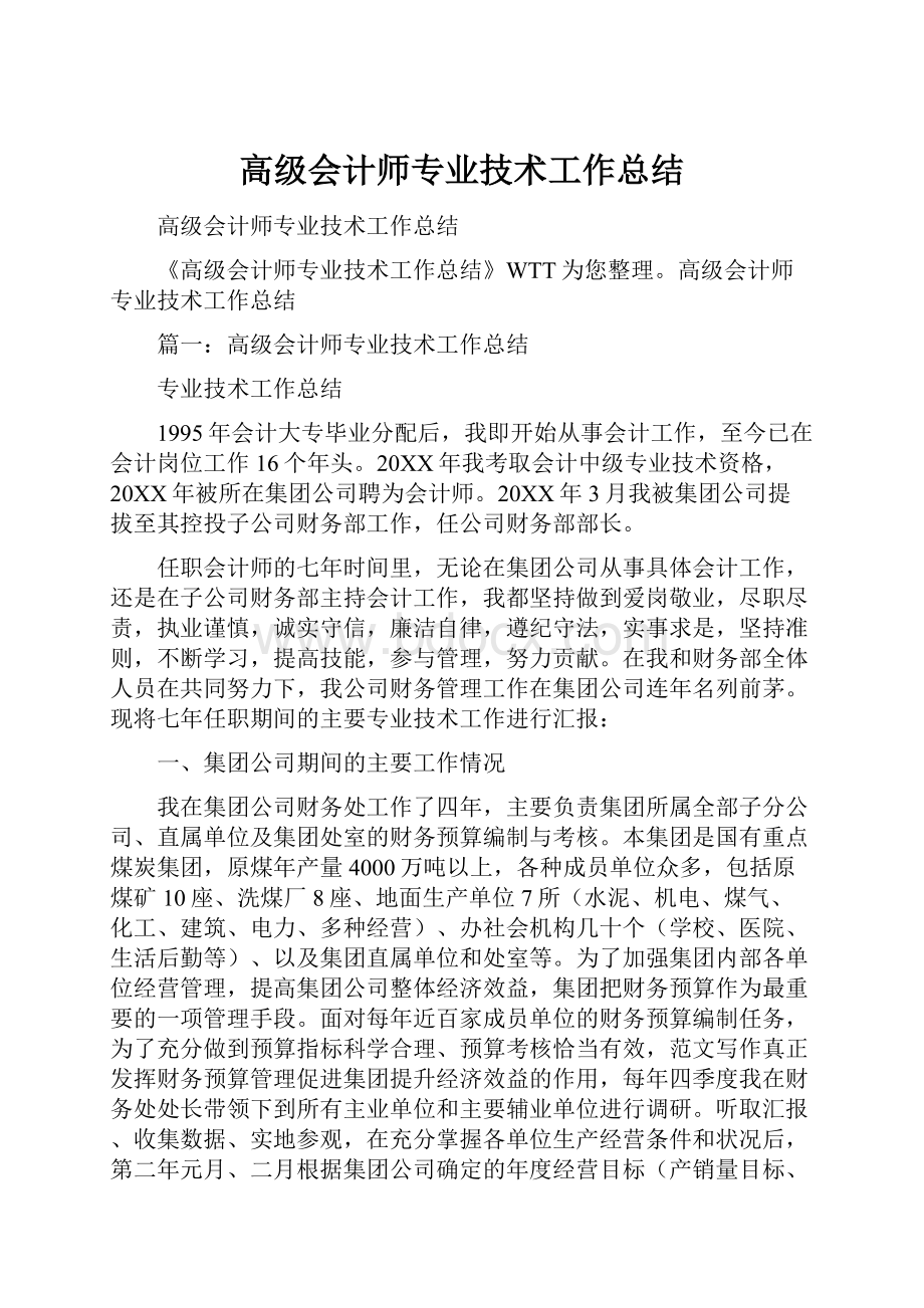 高级会计师专业技术工作总结.docx_第1页