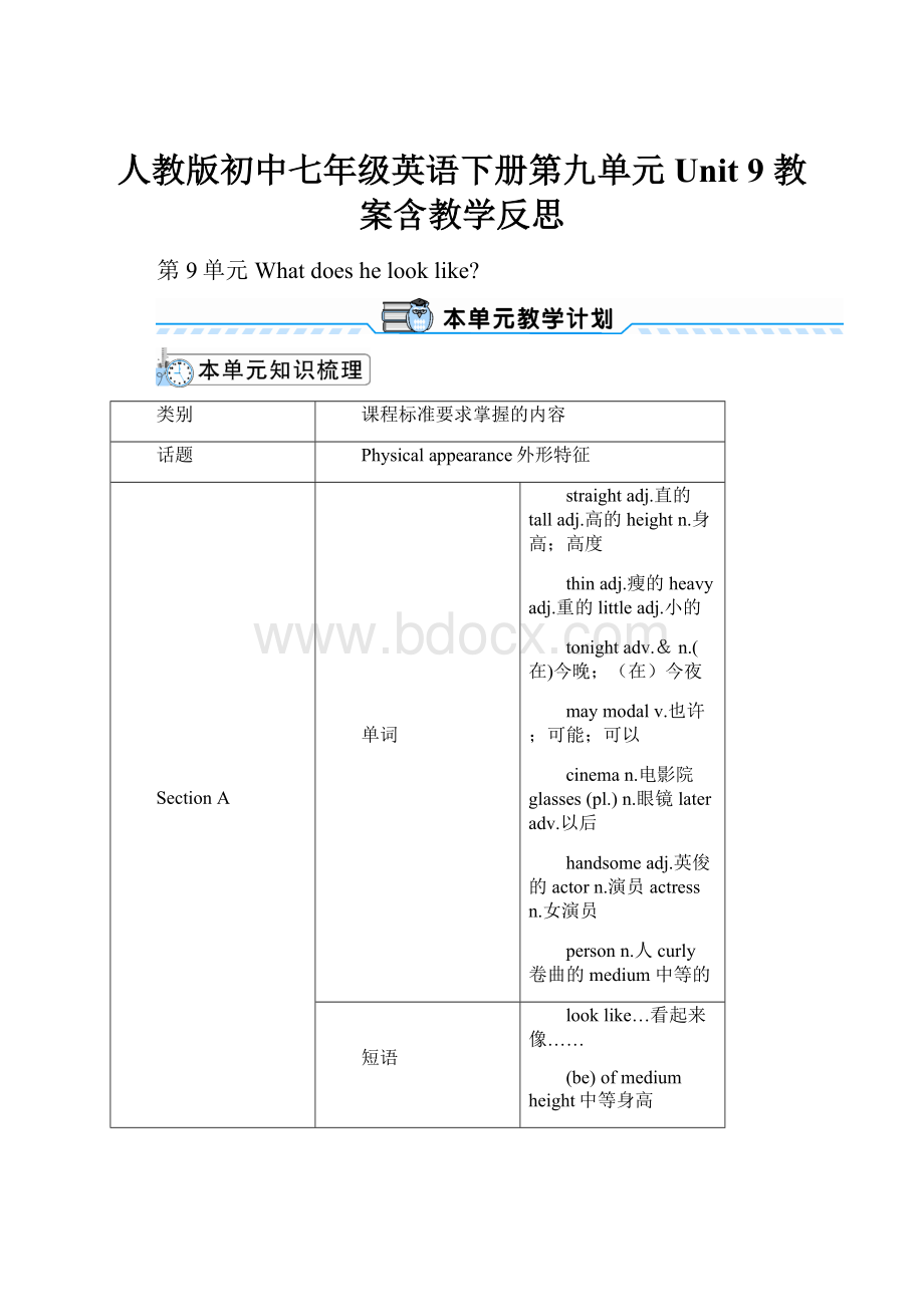 人教版初中七年级英语下册第九单元Unit 9 教案含教学反思.docx_第1页