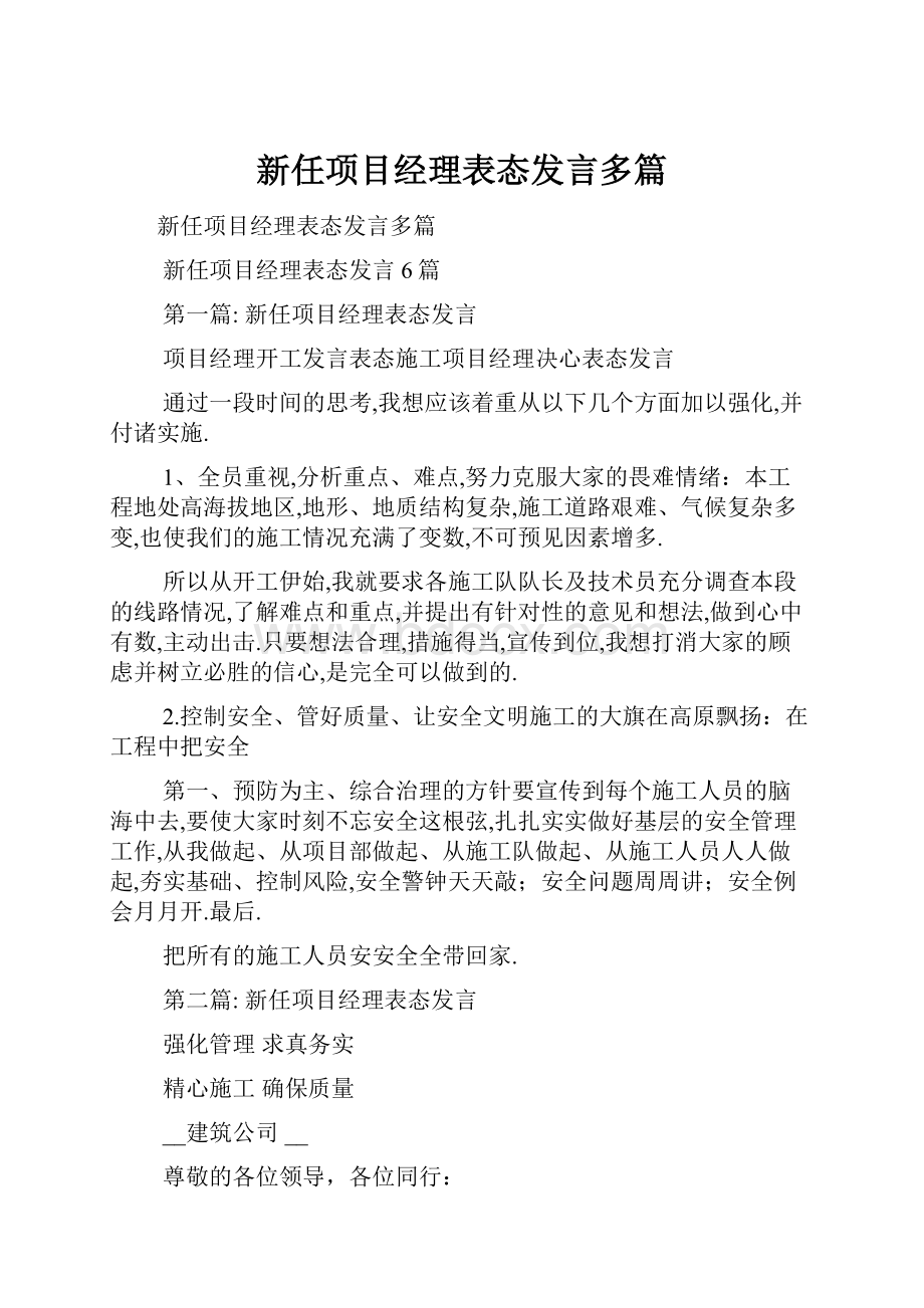 新任项目经理表态发言多篇.docx