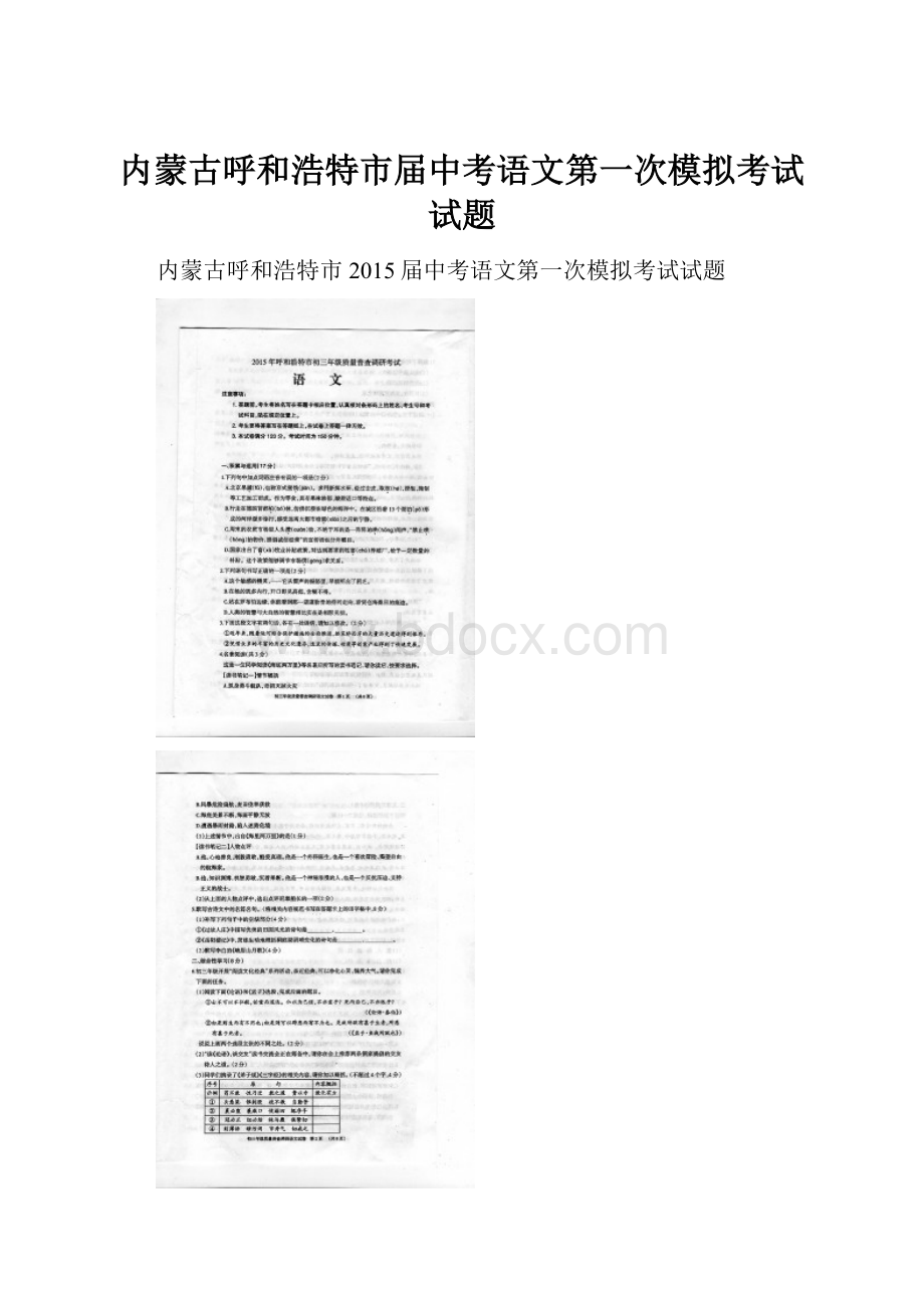 内蒙古呼和浩特市届中考语文第一次模拟考试试题.docx_第1页