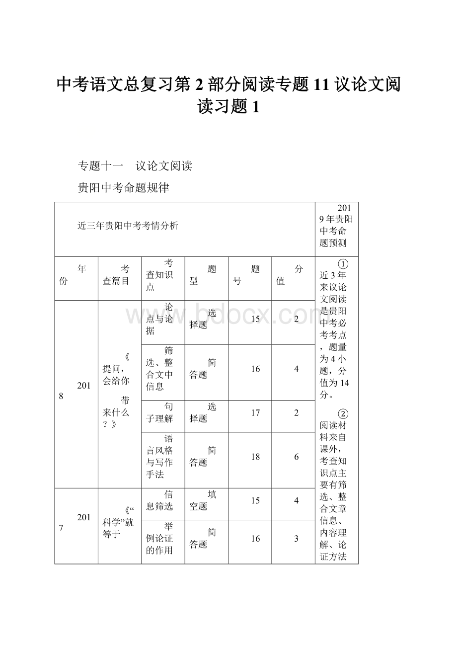 中考语文总复习第2部分阅读专题11议论文阅读习题1.docx_第1页