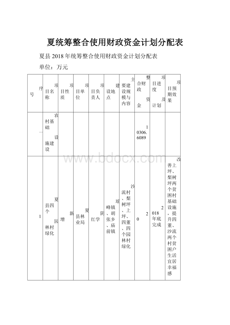 夏统筹整合使用财政资金计划分配表.docx_第1页