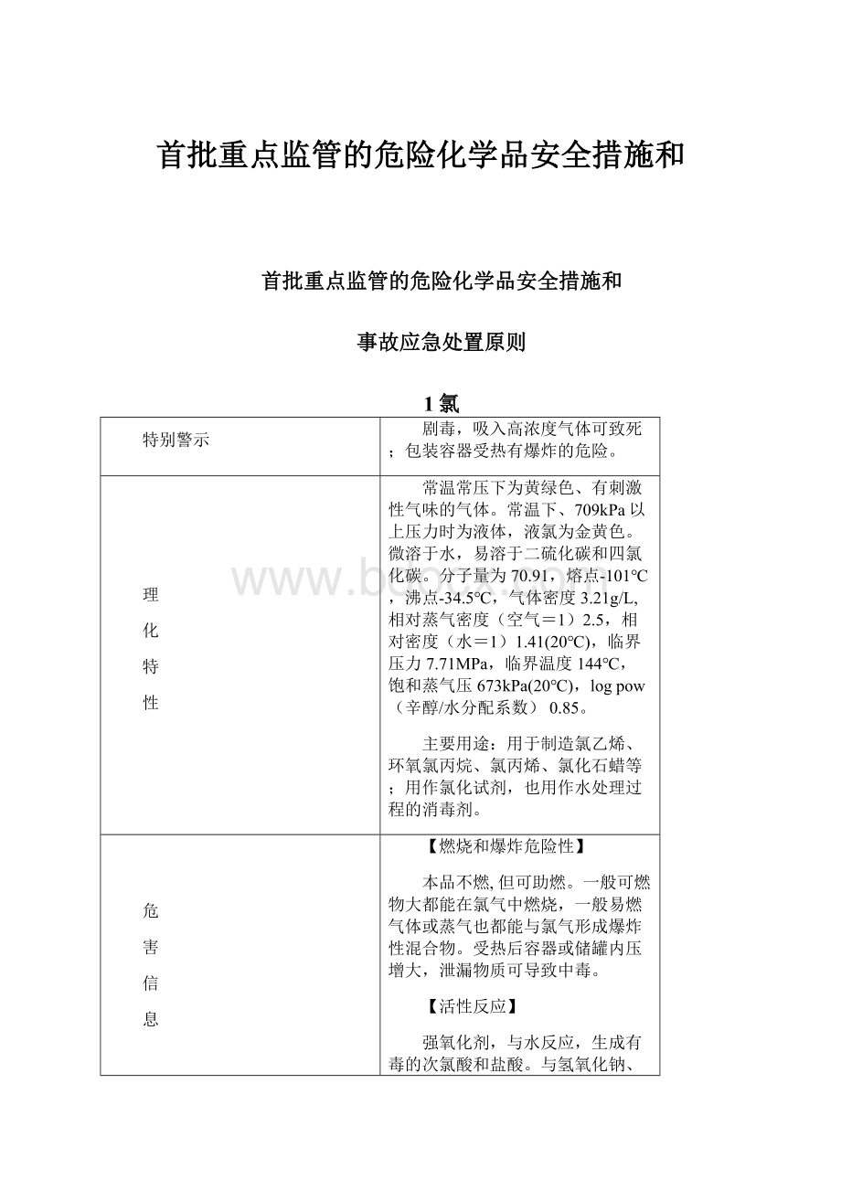 首批重点监管的危险化学品安全措施和.docx_第1页