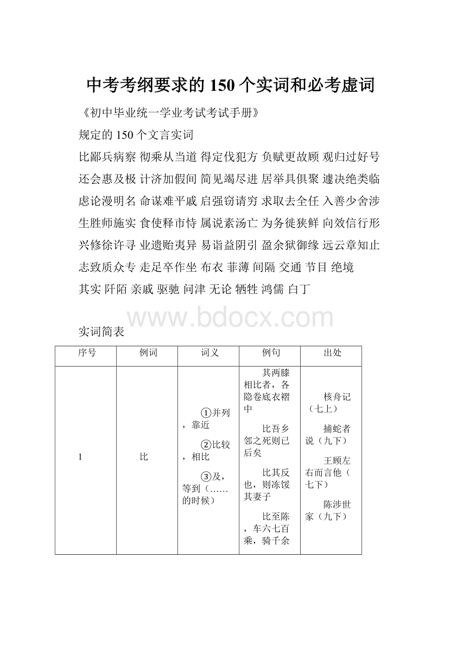 中考考纲要求的150个实词和必考虚词.docx_第1页