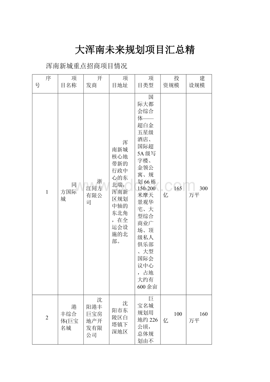 大浑南未来规划项目汇总精.docx_第1页