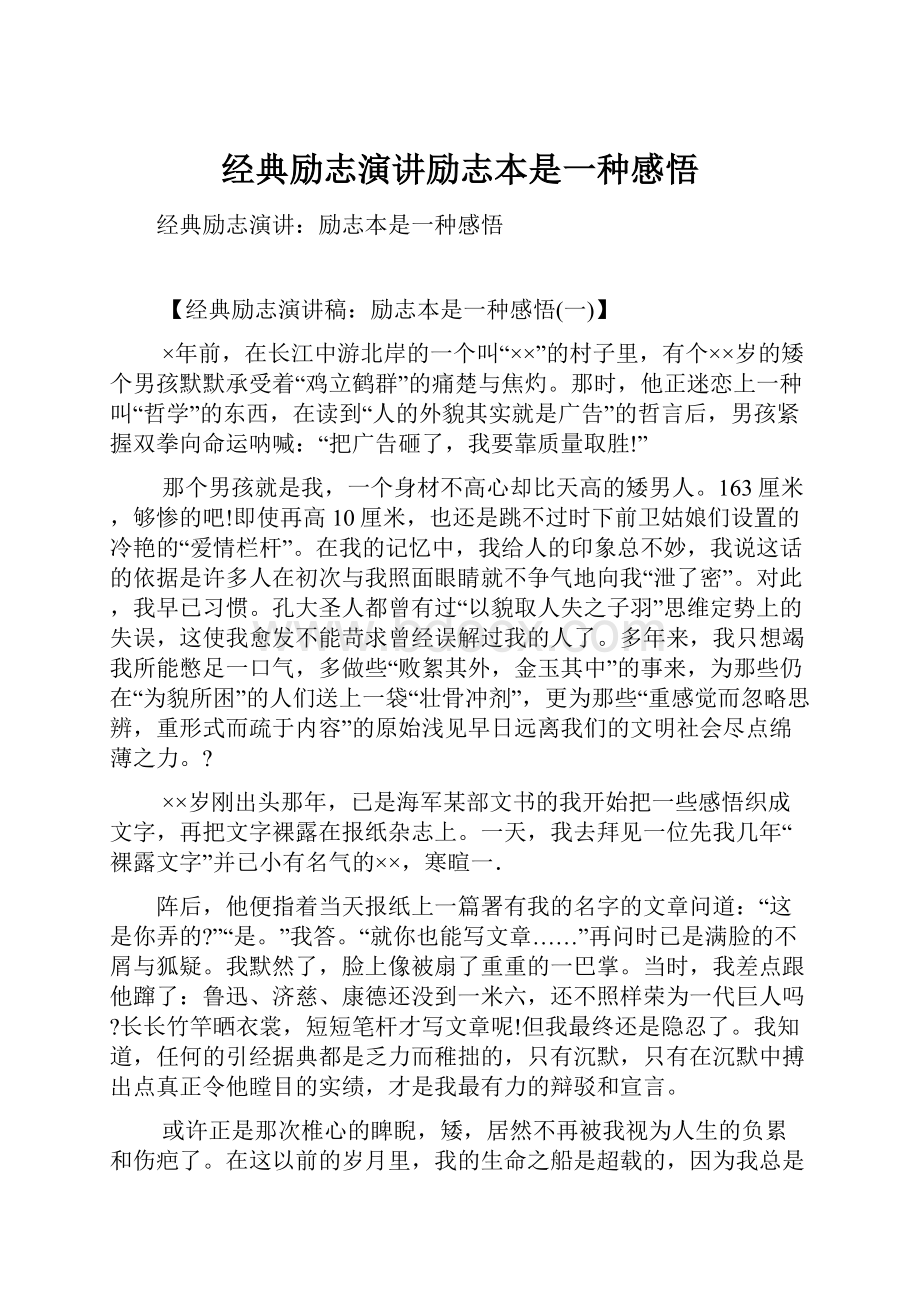 经典励志演讲励志本是一种感悟.docx