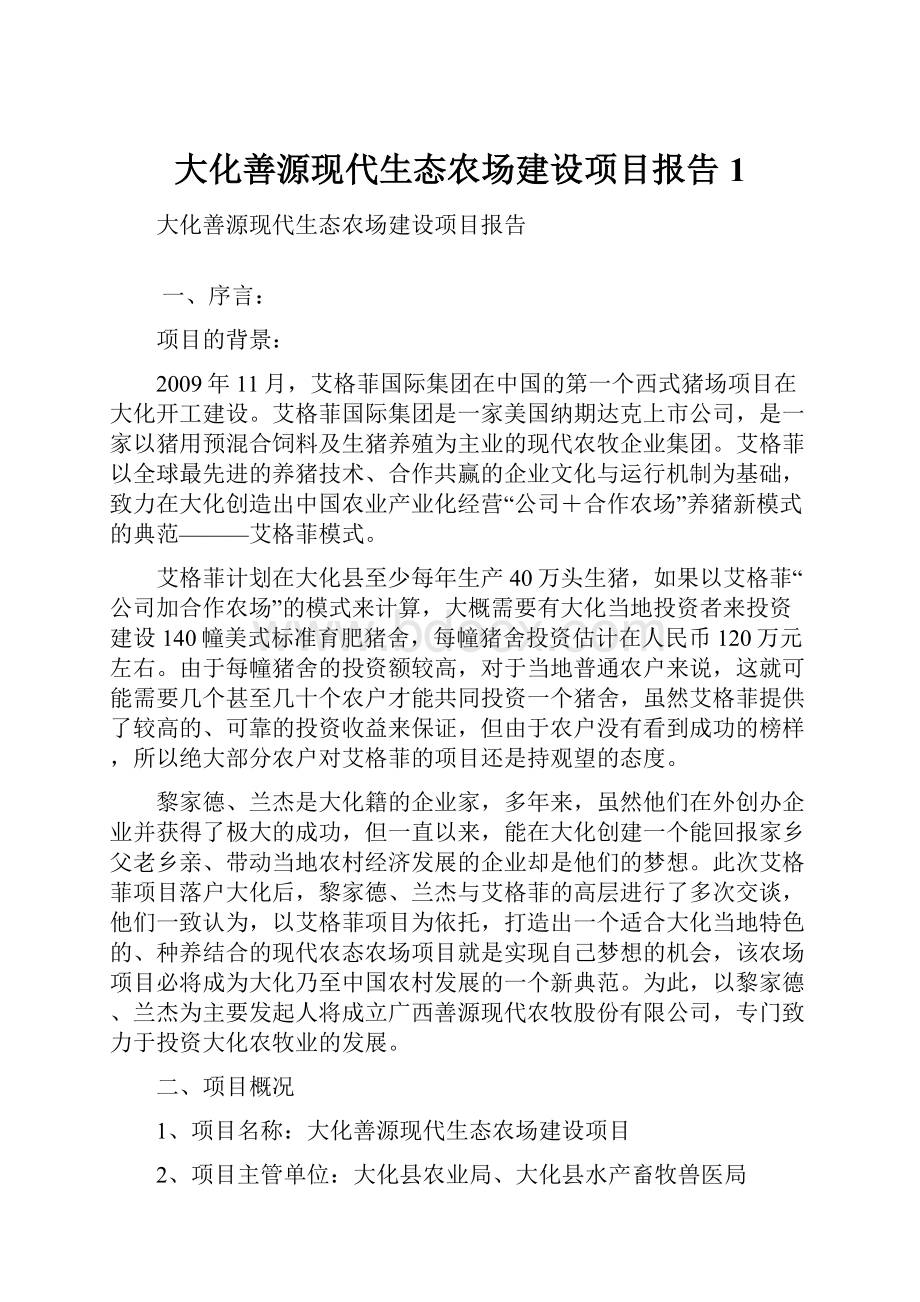 大化善源现代生态农场建设项目报告1.docx_第1页