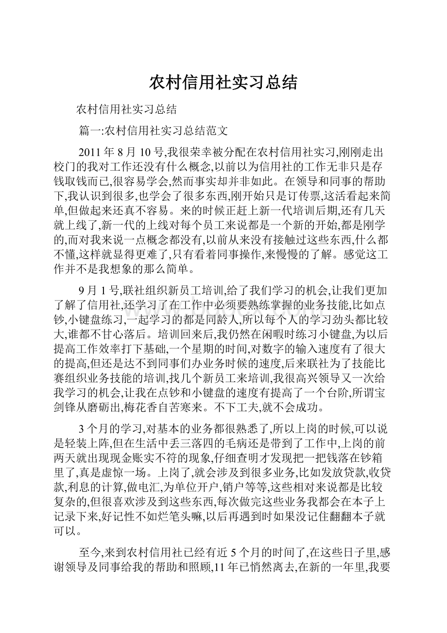 农村信用社实习总结.docx