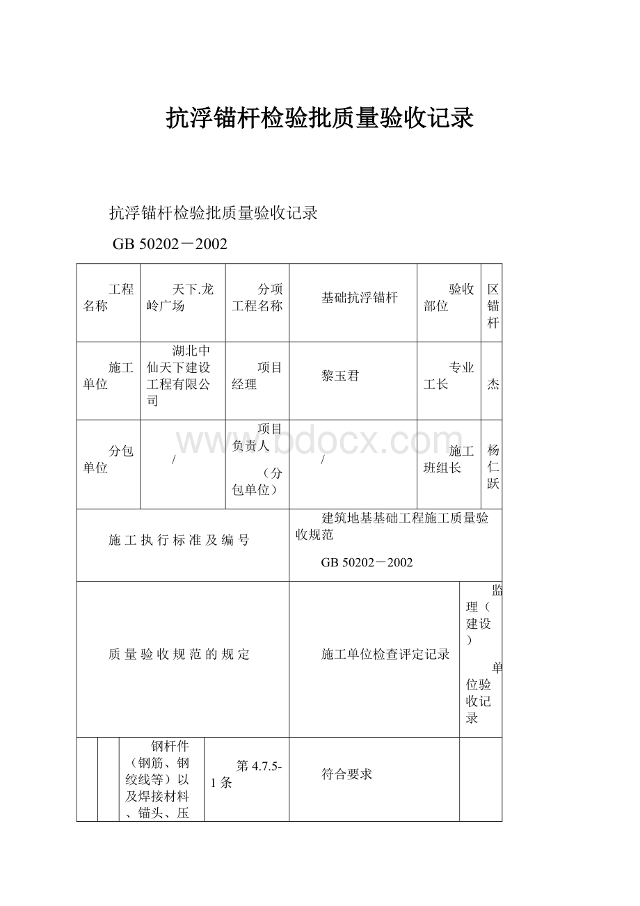 抗浮锚杆检验批质量验收记录.docx_第1页