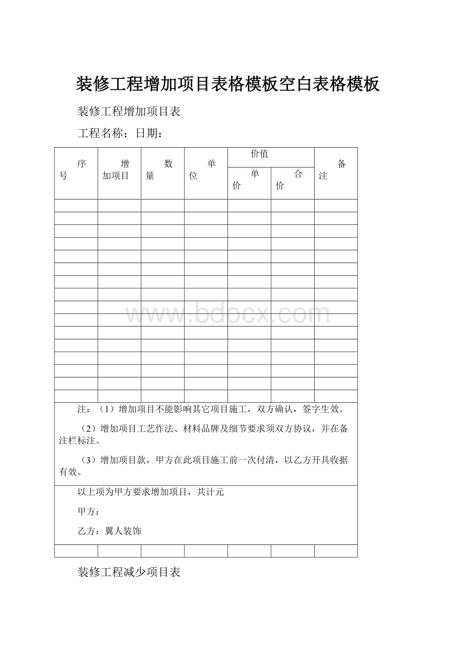 装修工程增加项目表格模板空白表格模板.docx