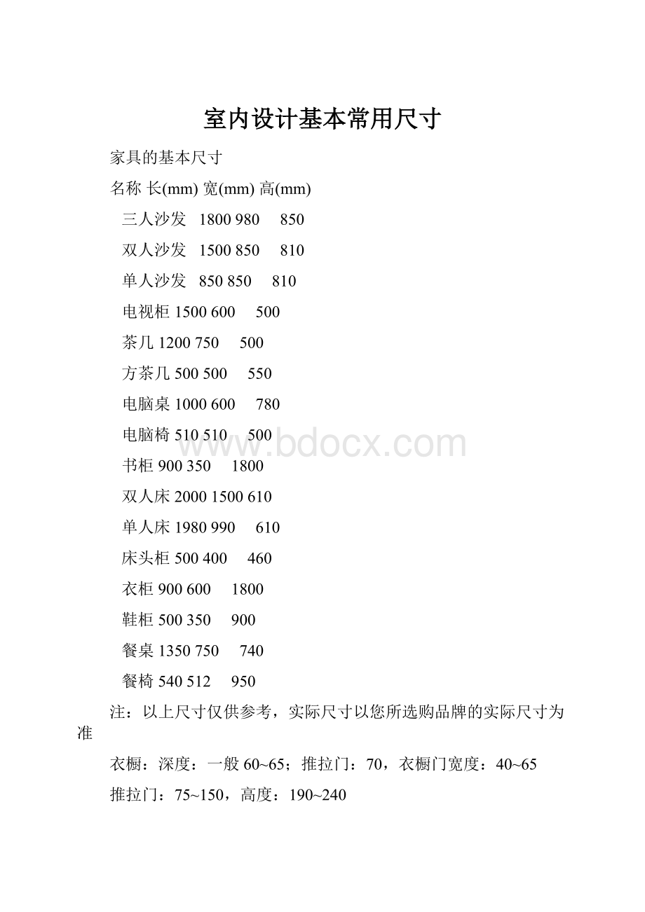 室内设计基本常用尺寸.docx_第1页