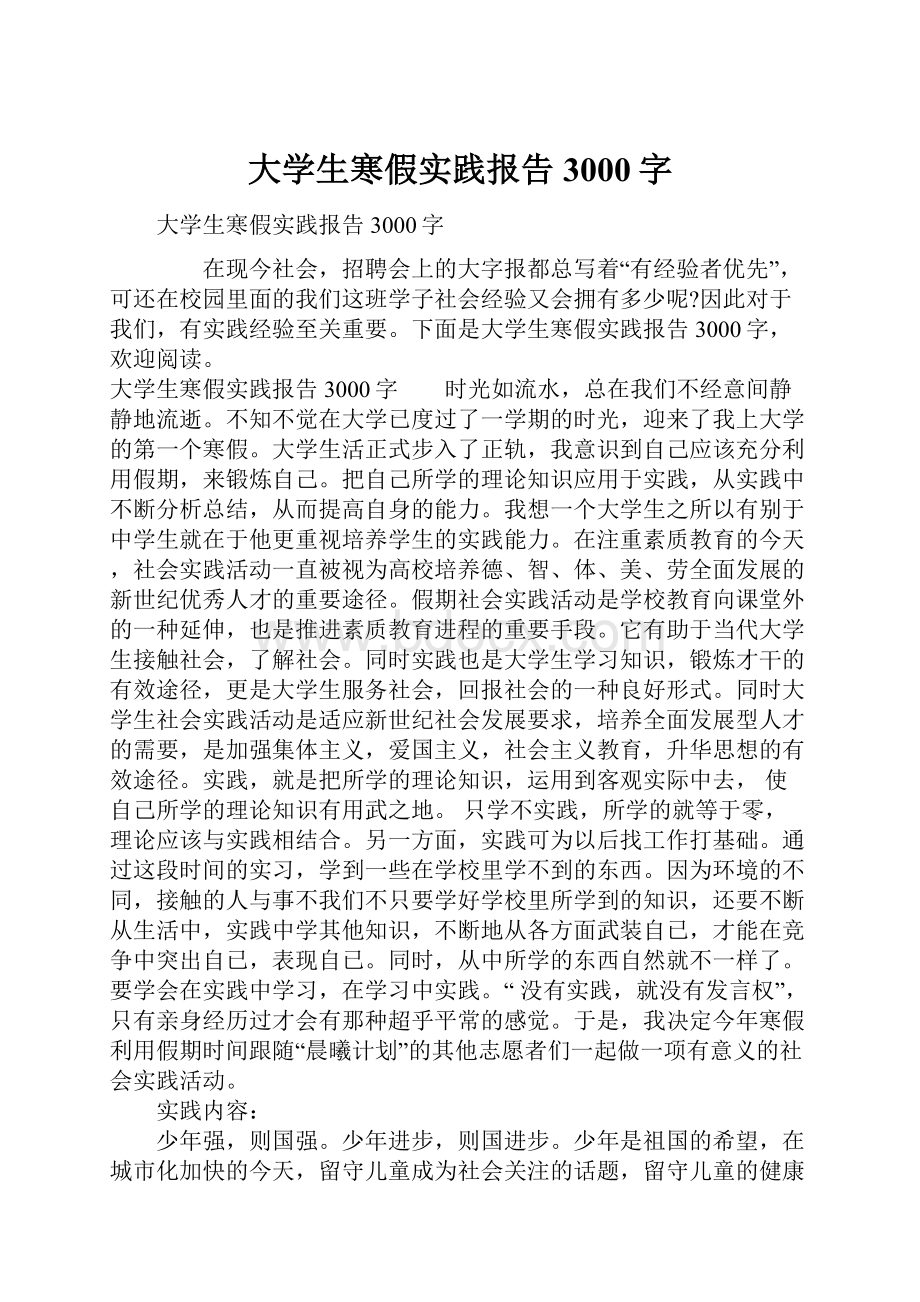 大学生寒假实践报告3000字.docx_第1页