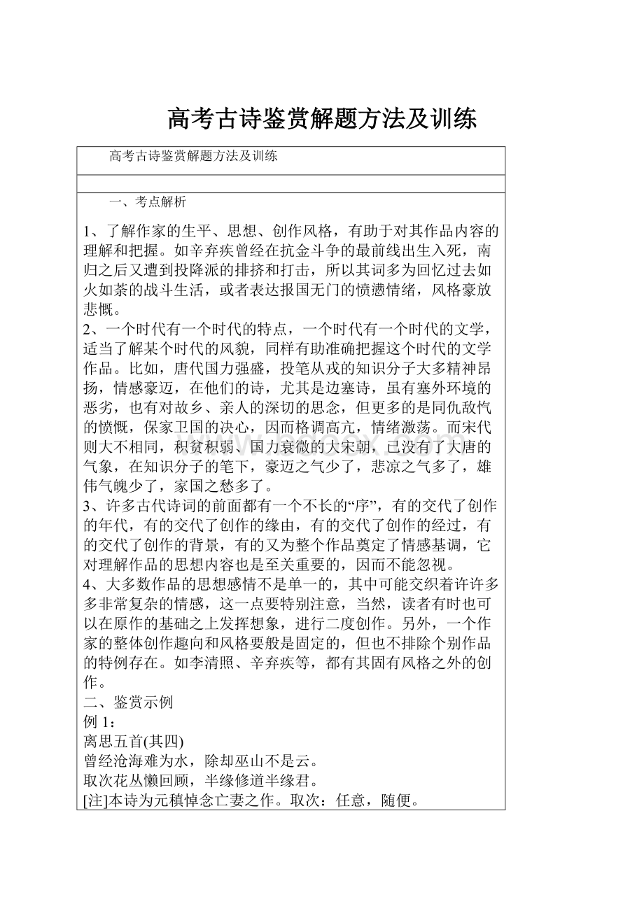 高考古诗鉴赏解题方法及训练.docx_第1页