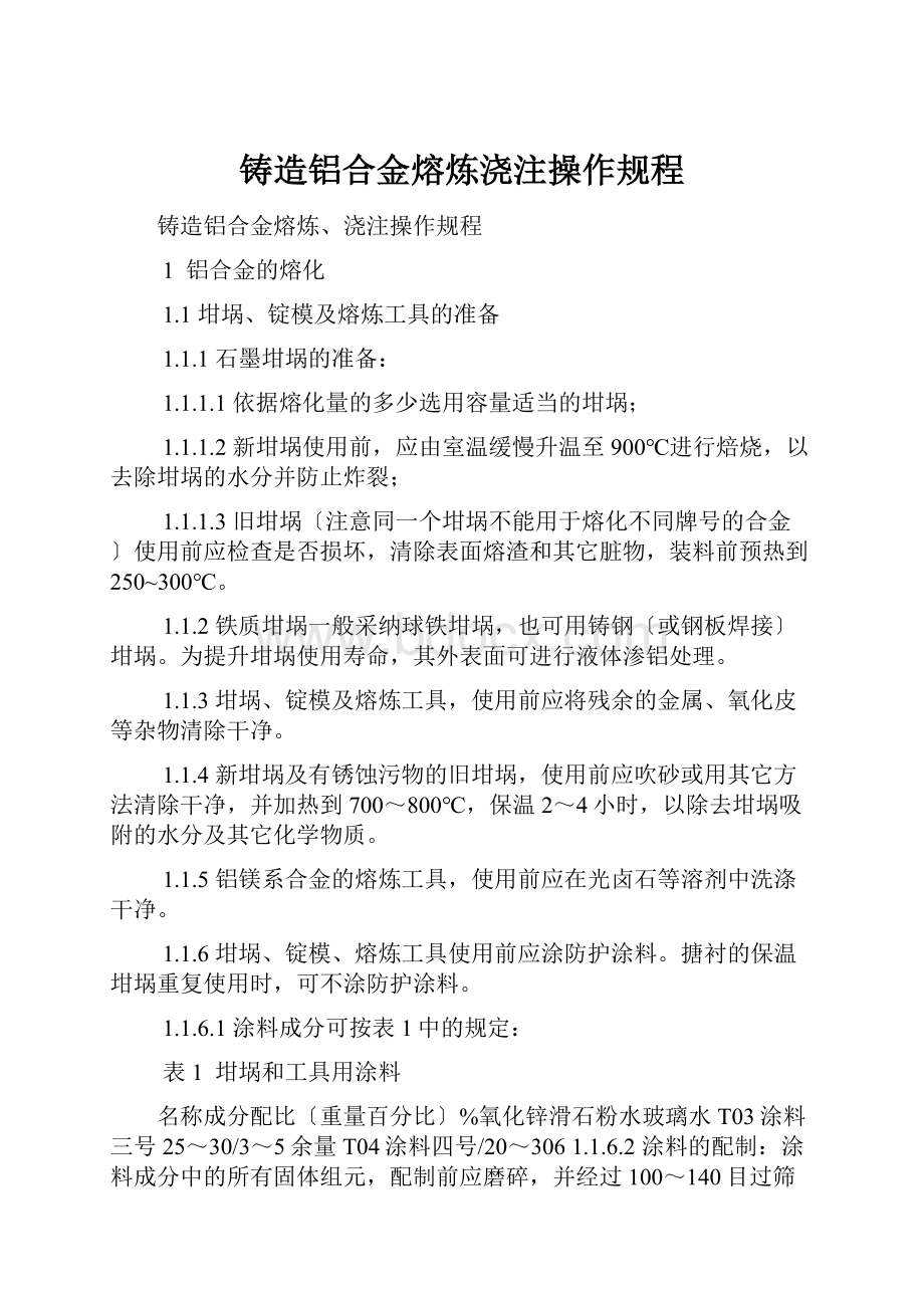 铸造铝合金熔炼浇注操作规程.docx