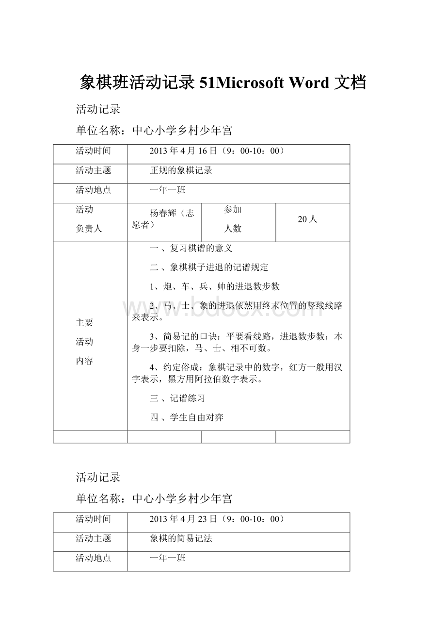 象棋班活动记录51Microsoft Word 文档.docx