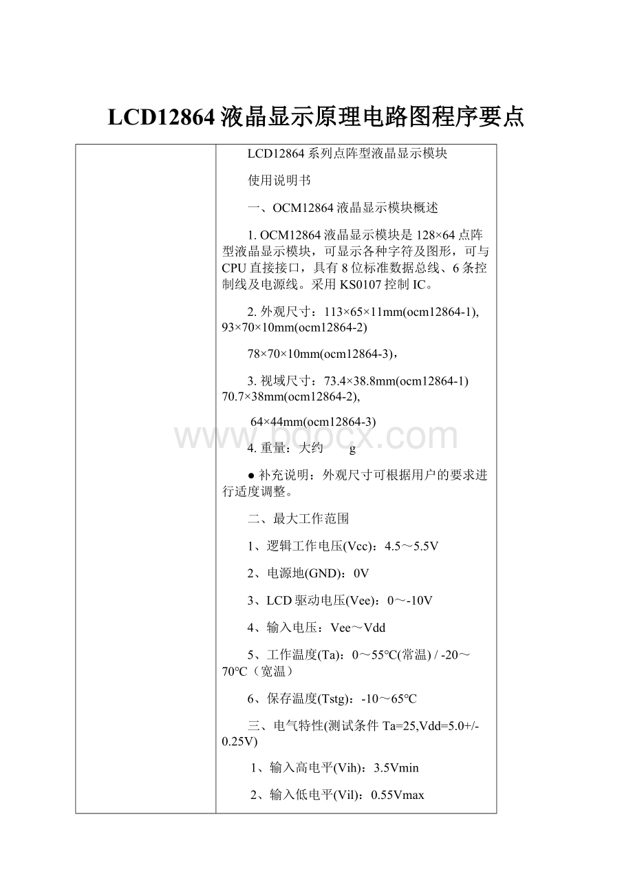 LCD12864液晶显示原理电路图程序要点.docx_第1页