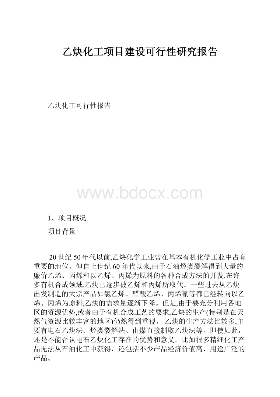 乙炔化工项目建设可行性研究报告.docx_第1页