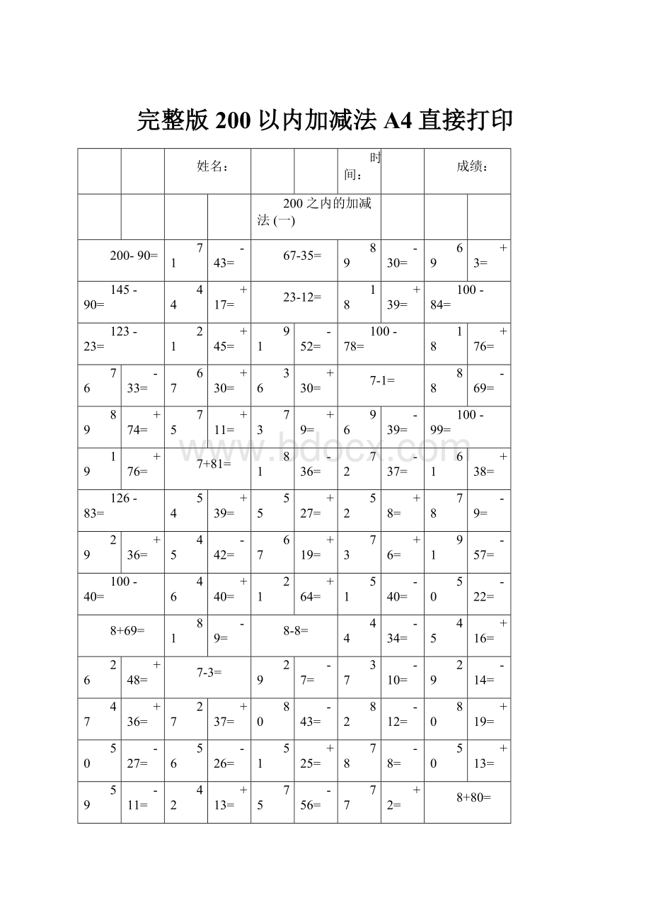 完整版200以内加减法A4直接打印.docx_第1页