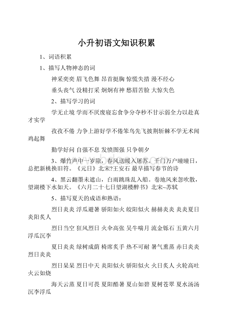 小升初语文知识积累.docx