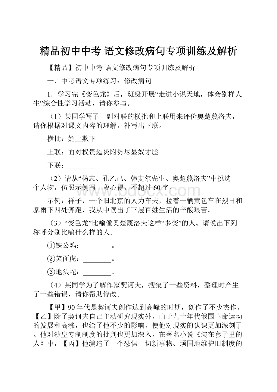 精品初中中考 语文修改病句专项训练及解析.docx_第1页