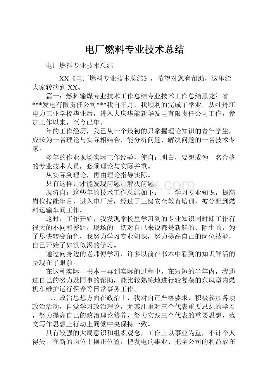 电厂燃料专业技术总结.docx