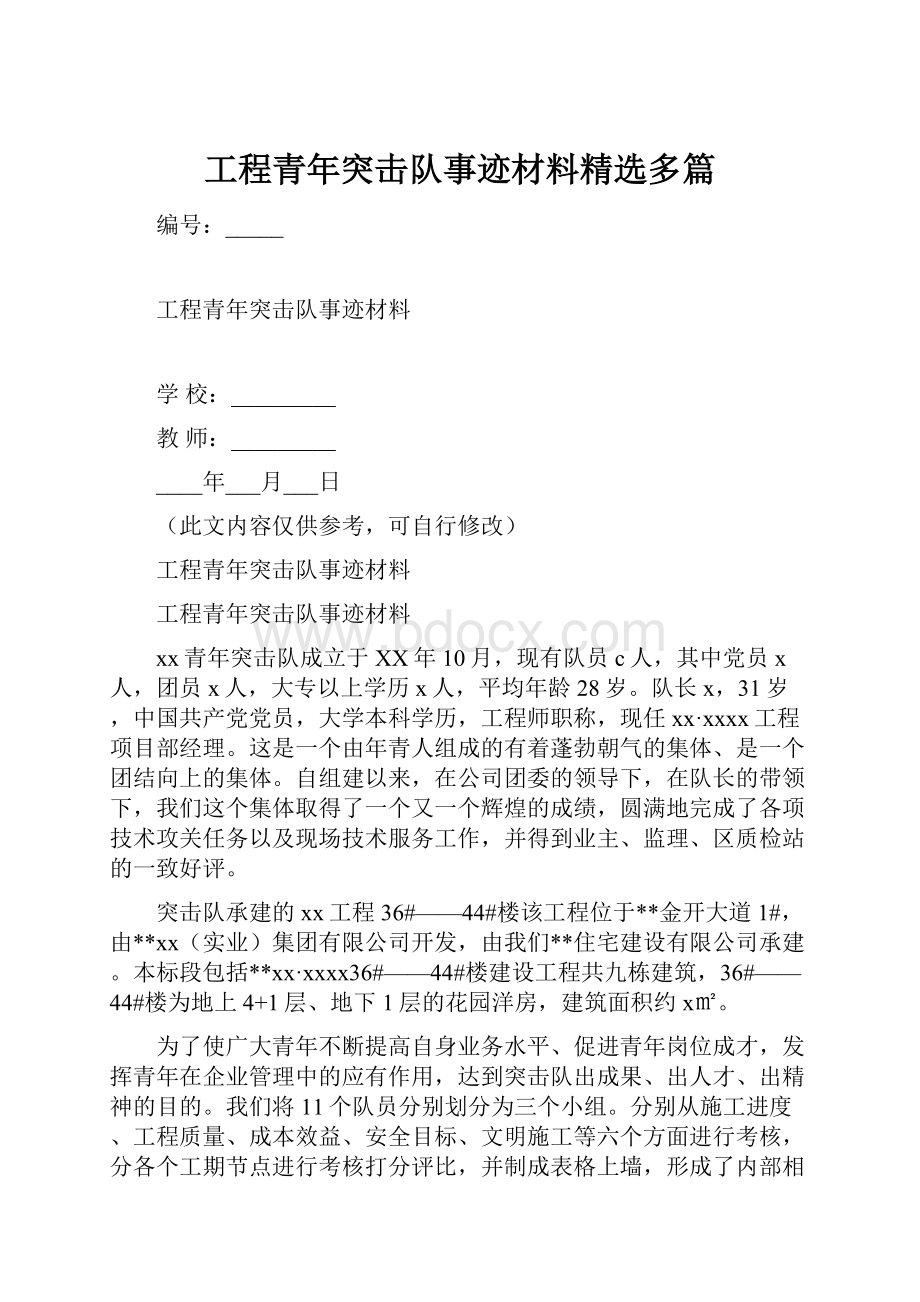 工程青年突击队事迹材料精选多篇.docx