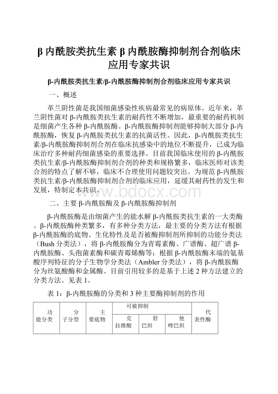 β内酰胺类抗生素β内酰胺酶抑制剂合剂临床应用专家共识.docx_第1页