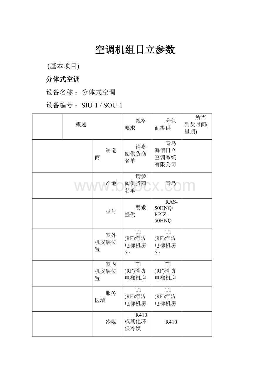 空调机组日立参数.docx_第1页