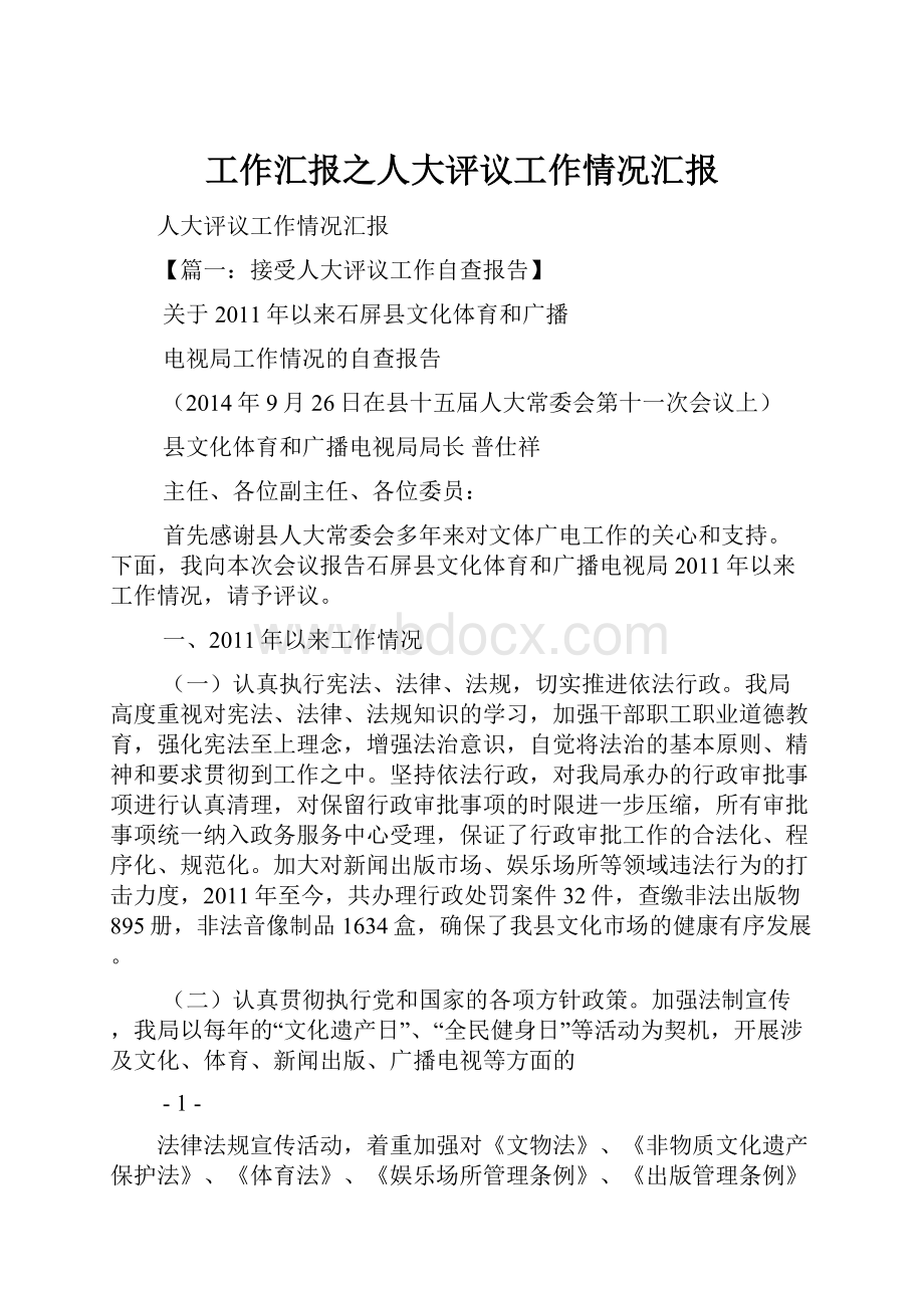 工作汇报之人大评议工作情况汇报.docx