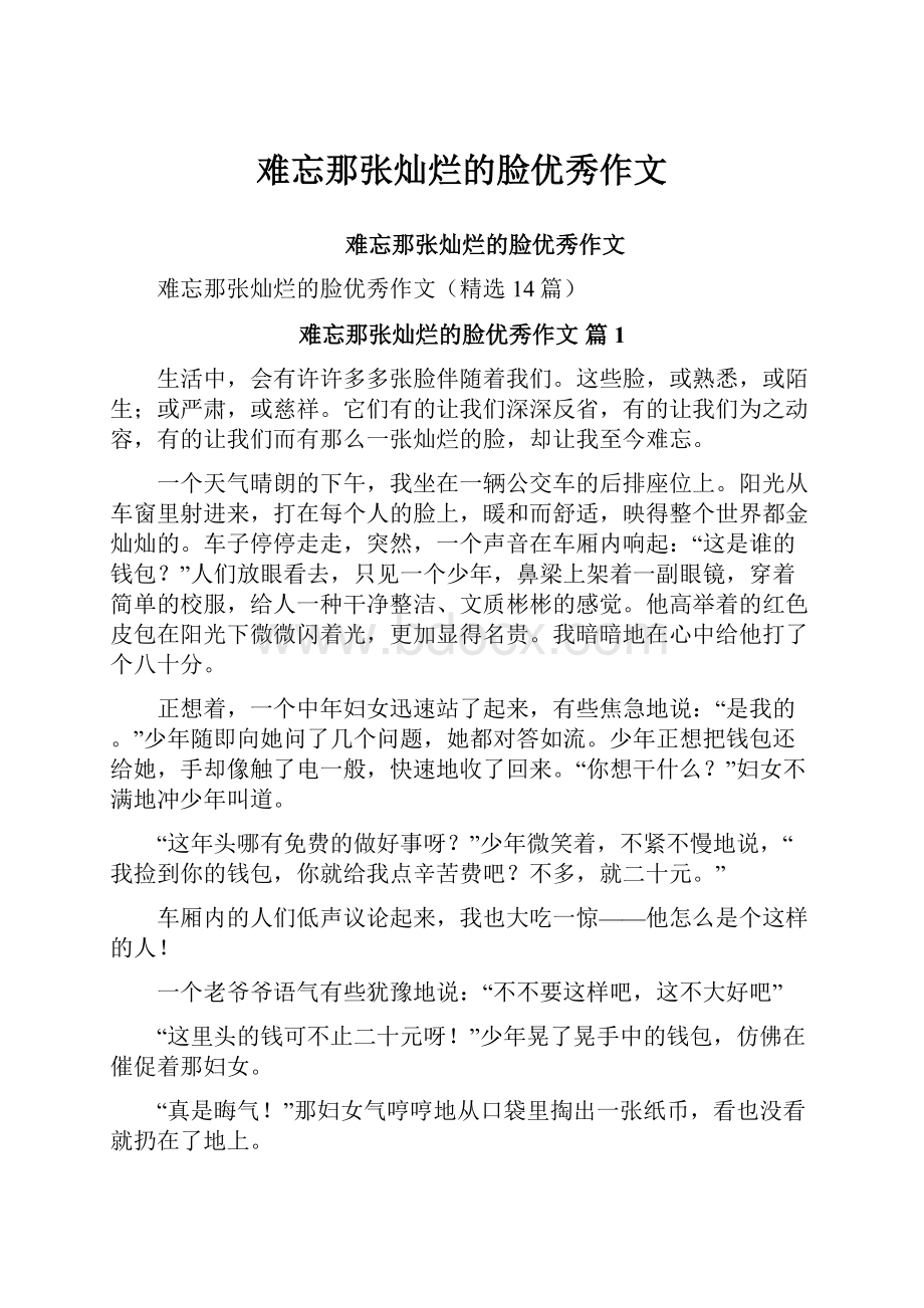 难忘那张灿烂的脸优秀作文.docx