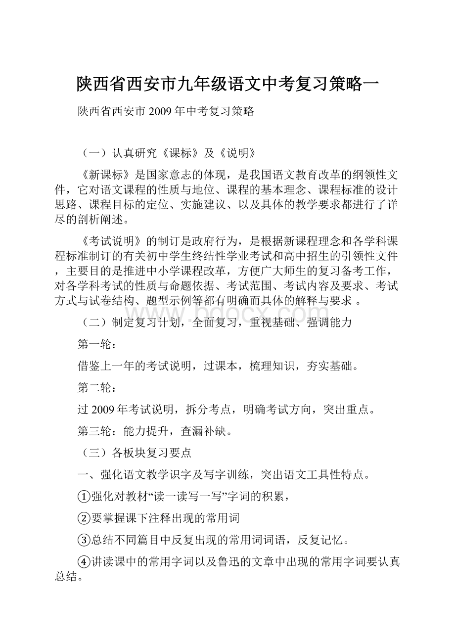 陕西省西安市九年级语文中考复习策略一.docx