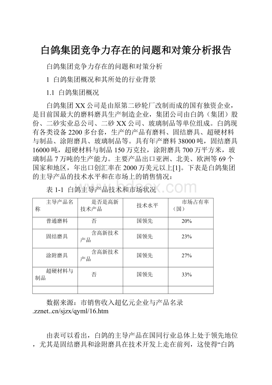 白鸽集团竞争力存在的问题和对策分析报告.docx