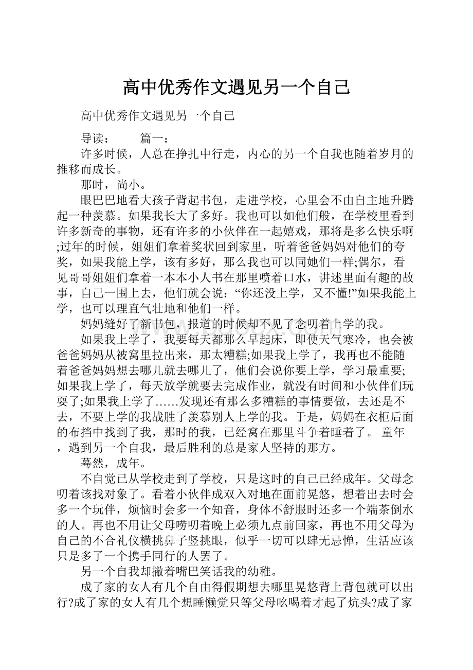 高中优秀作文遇见另一个自己.docx