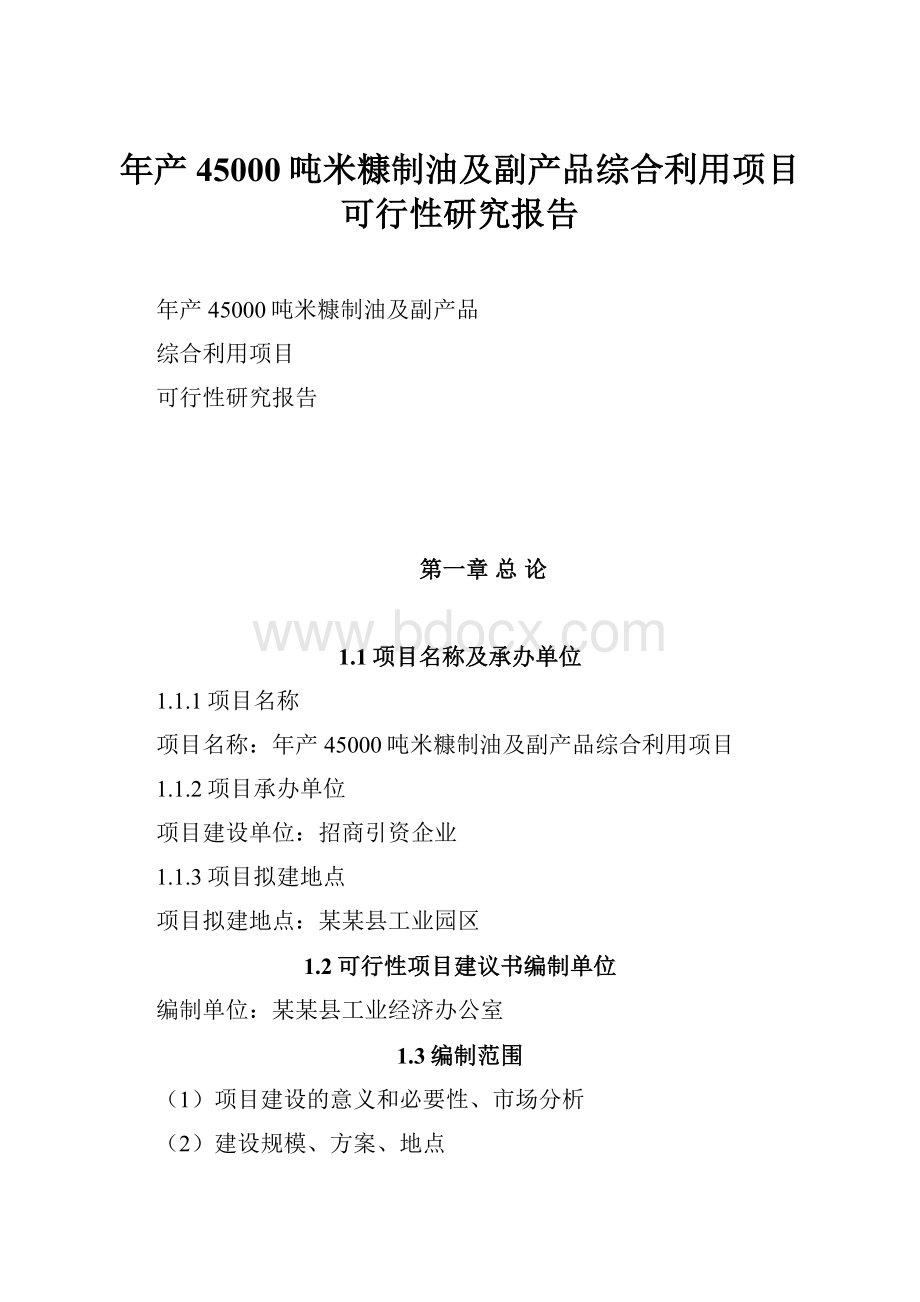 年产45000吨米糠制油及副产品综合利用项目可行性研究报告.docx_第1页