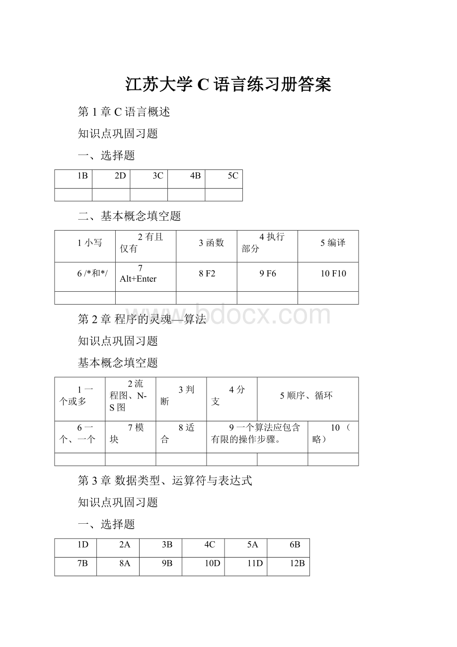 江苏大学C语言练习册答案.docx