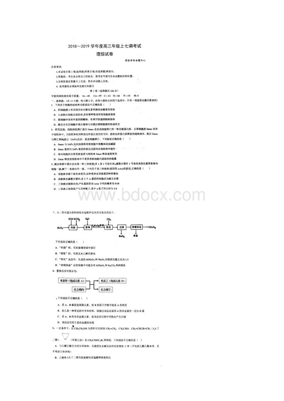 河北省衡水中学届高三理综上学期七调考试试题扫描版.docx_第2页