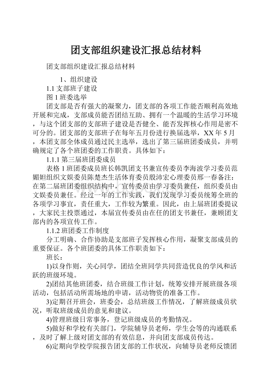 团支部组织建设汇报总结材料.docx_第1页