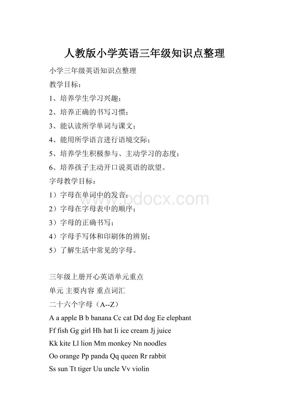 人教版小学英语三年级知识点整理.docx