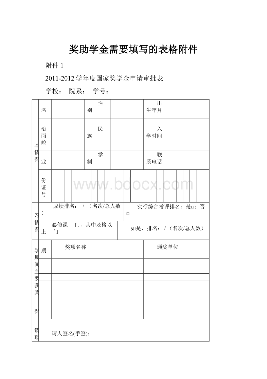 奖助学金需要填写的表格附件.docx_第1页